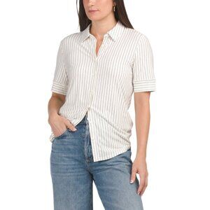 MODERN WORKS Ivory/black Short Sleeve T-shirt With Shoulder Detail